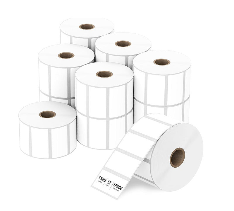 2" x 1" Direct Thermal Labels - 1,300 Labels/Roll - 12 Rolls/Case