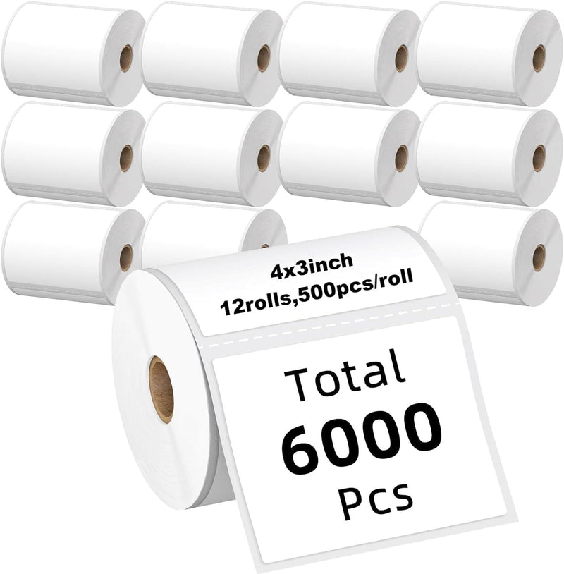 4" x 3" Direct Thermal Labels - 500 Labels/Roll - 12 Rolls/Case