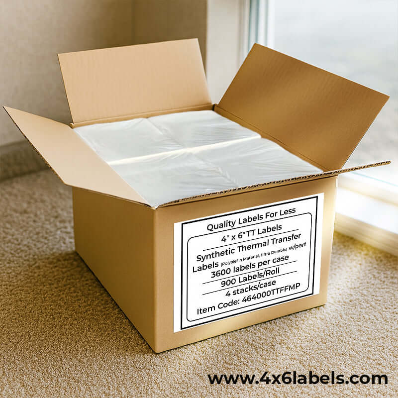 4” x 6” Synthetic Thermal Transfer Labels Matte Polyolefin Material, Ultra Durable) 3,600 labels/case