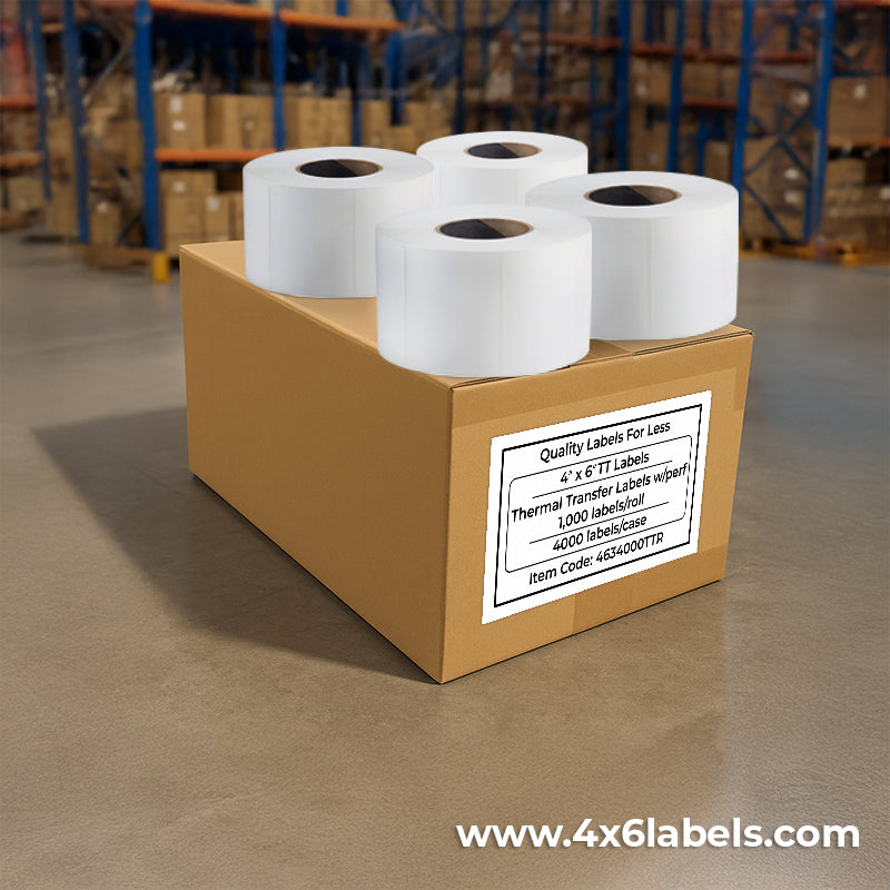 4" x 6" Thermal Transfer Labels- 1,000 Labels/Roll - 4,000 Labels/Case